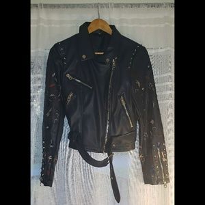 Vigoss Embroidered Faux Leather Moto Jacket